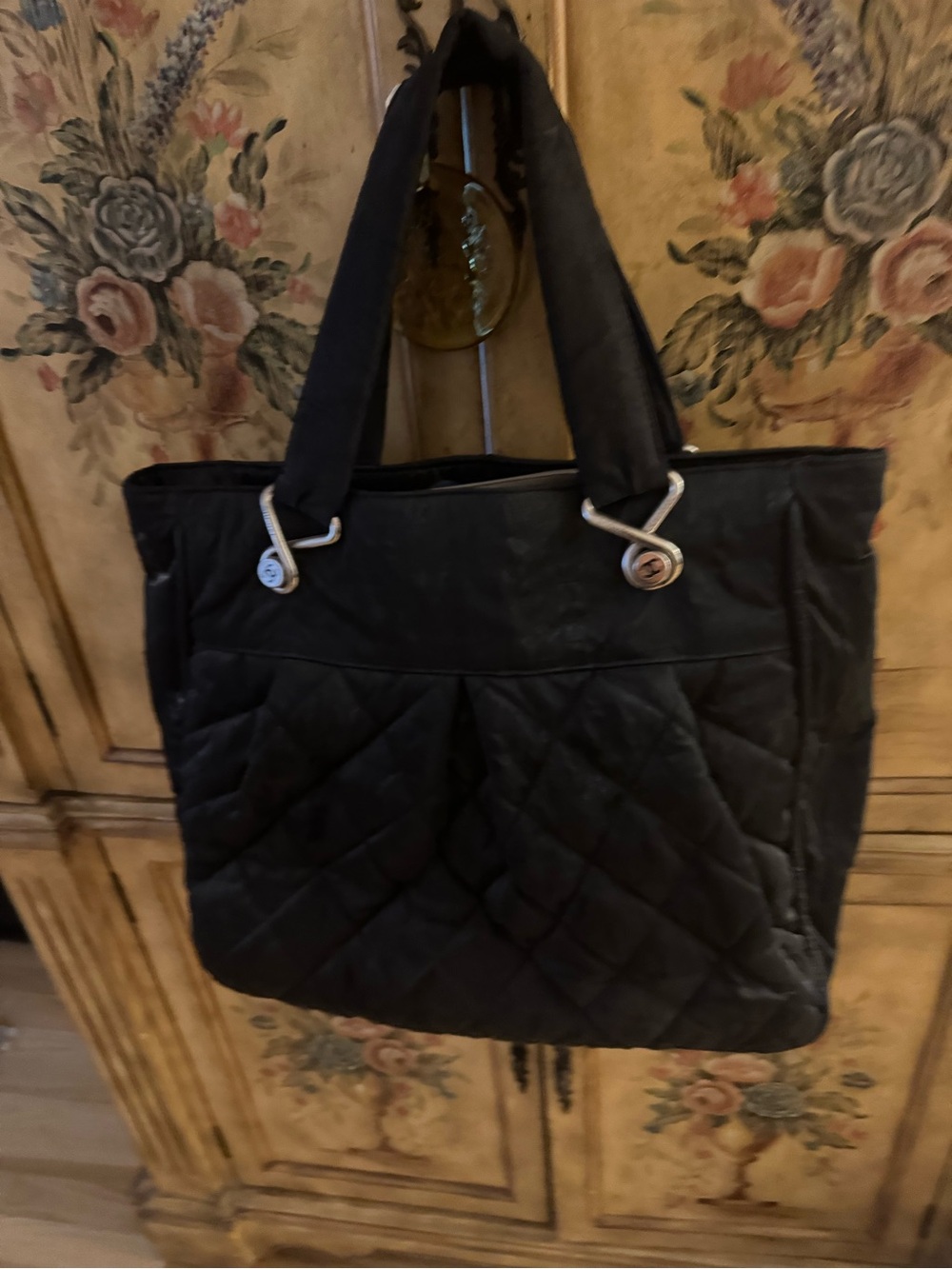 CHANEL Black Quilted Tote with Chain-Trim Handles